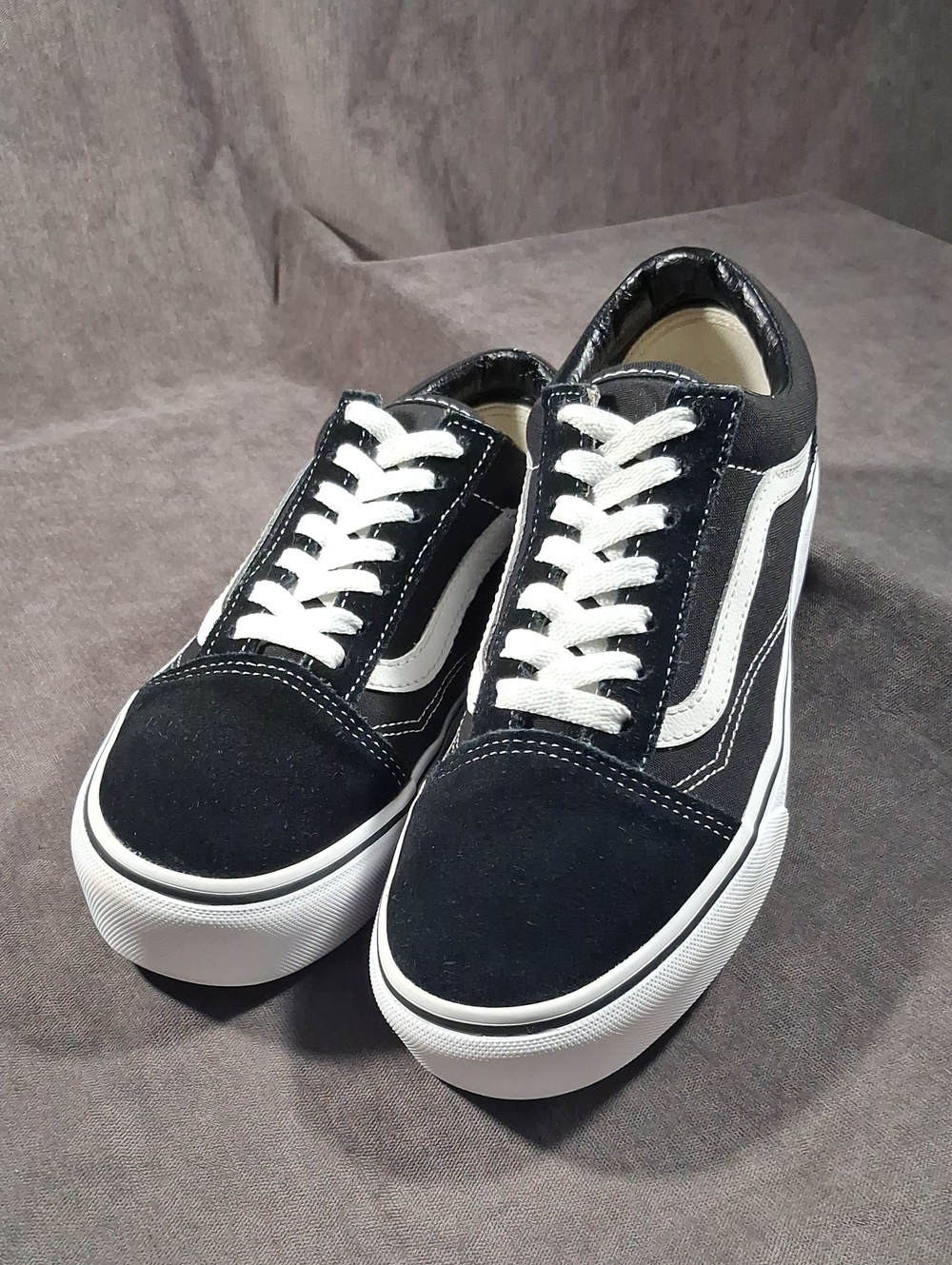 Vans Old Skool Platform Black White Suede Leather Canvas Sneakers VG US 7.5